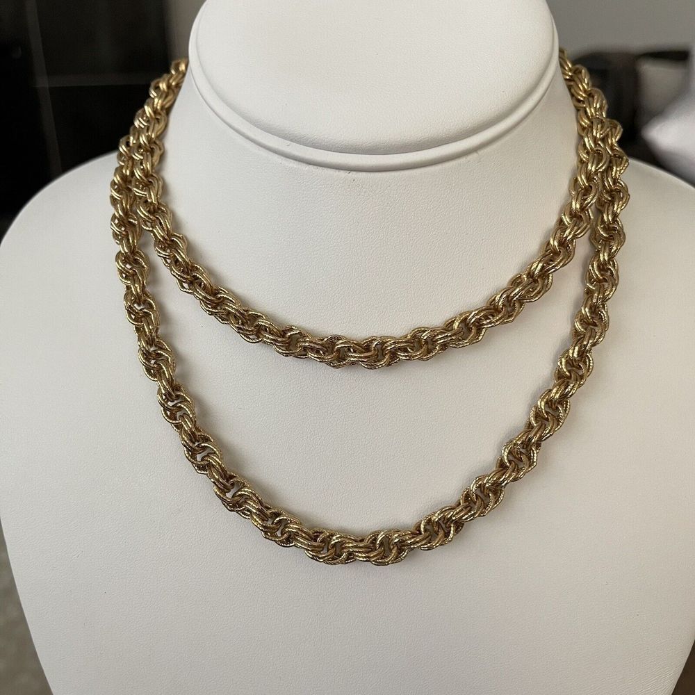 Vintage Signed Accessocraft NYC 32”L Necklace Gold-Tone Chunky Textured Chain - Picture 4 of 4